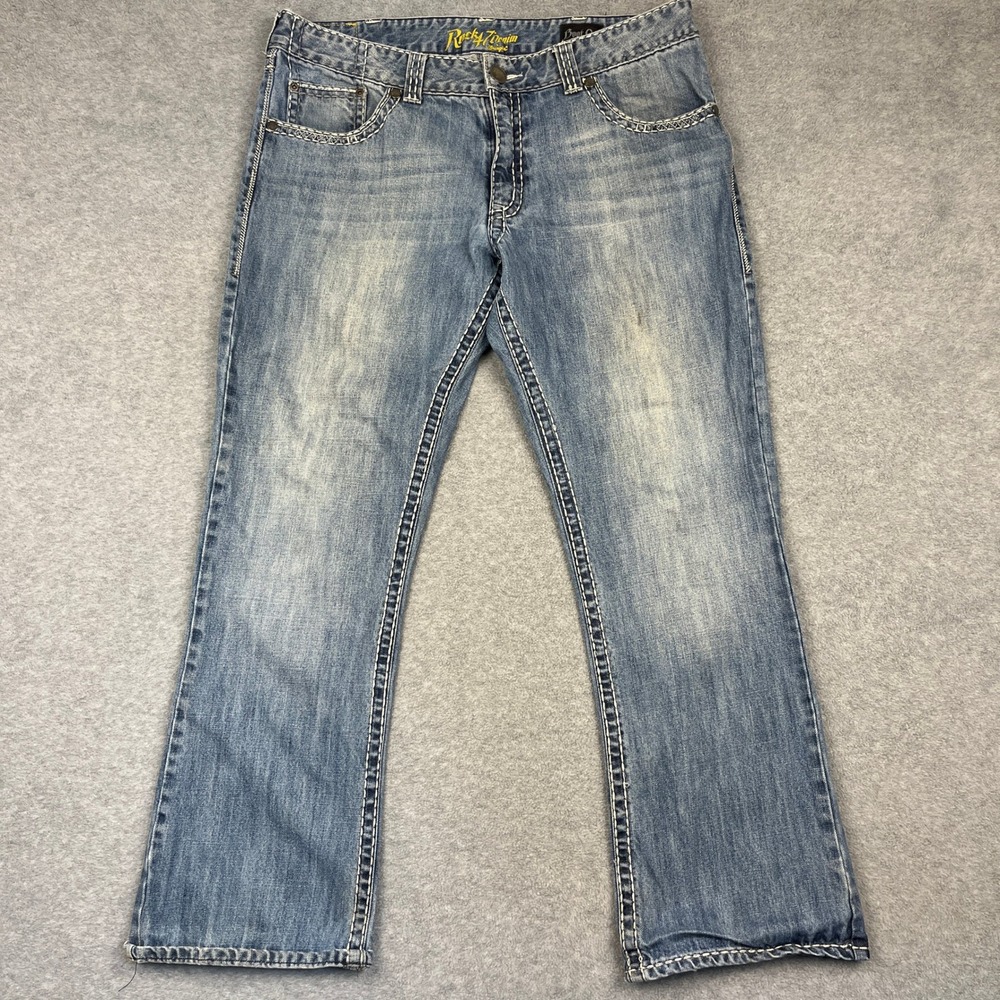 Rock 47 Wrangler Jeans Men Relaxed Bootcut 38x32 Western Cowboy Wide Stitch